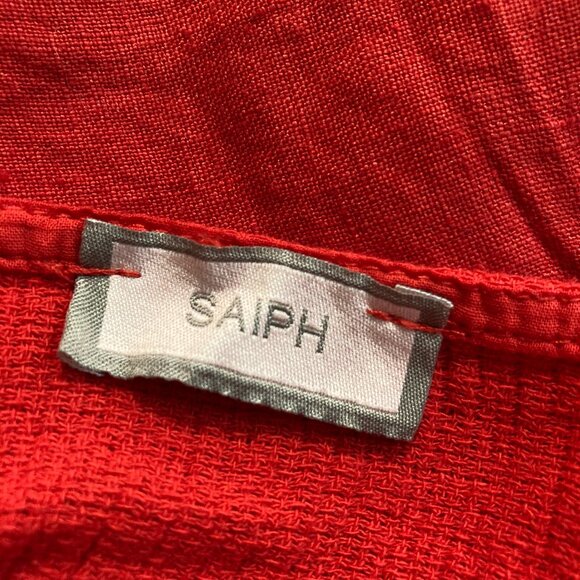 Saiph Lab Plus Linen Yoke Peasant Italy Blouse Shirt Top Solid Red 3X Minimalist - Picture 6 of 10